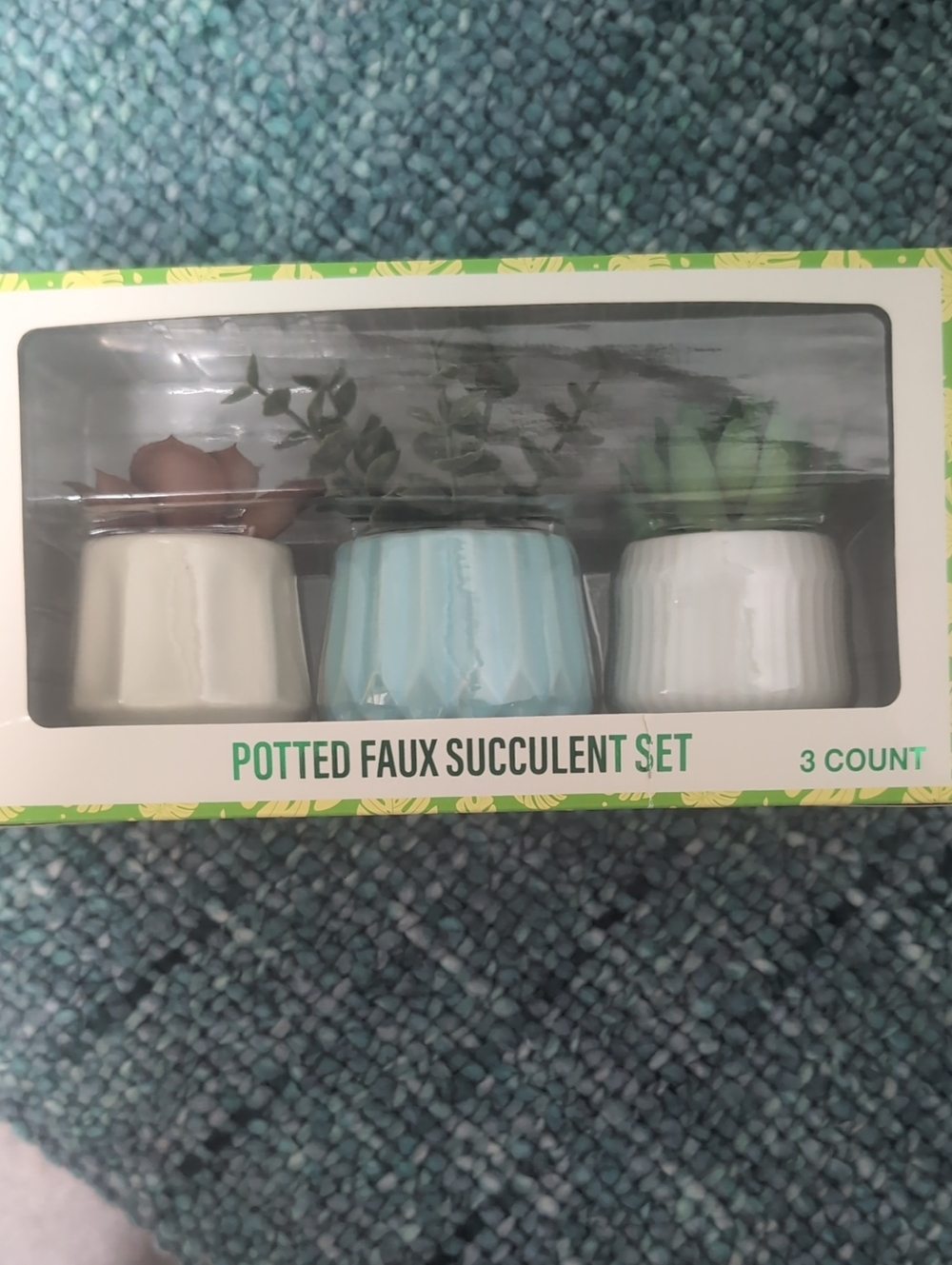 Potted Faux Succulent Set - White & Light Blue Ceramic Pots